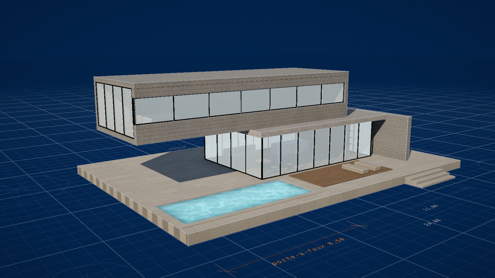 ARCHE : la Maison Belvédère, en vrai, posée sur son plan bleu d’architecte